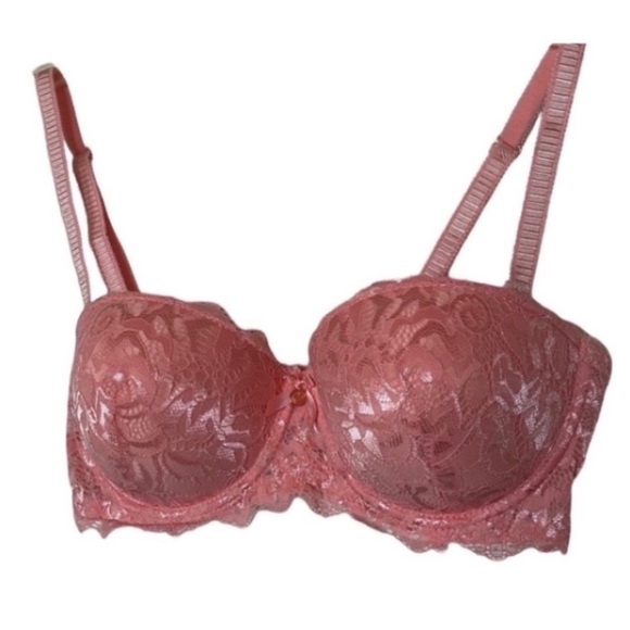 Marilyn Monroe Bra Push-Up Peach Pink Lace Underwire Convertible Strapless 36C - Picture 1 of 16